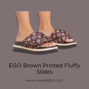 EGO Brown Printed Fluffy Slides