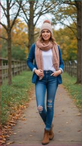 Knit Beanie and Textured Scarf with Skinny Jeans